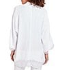 Color:White - Image 2 - Petite Size Crinkle Gauze Lace Trim Bracelet Length Sleeve Open-Front Jacket