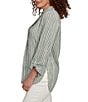 Ruby Rd. Petite Size Crinkle Knit Stripe V-Neck Long Roll-Tab Sleeve Henley Top, Color:Bay Leaf/Multi - Image 3