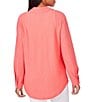 Color:Guava - Image 2 - Petite Size Crinkle Pucker Point Collar Long Sleeve Flap Pocket Button-Front Shirt Jacket