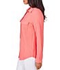 Color:Guava - Image 4 - Petite Size Crinkle Pucker Point Collar Long Sleeve Flap Pocket Button-Front Shirt Jacket