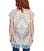 Ruby Rd. Petite Size Crochet Geometric Cap Sleeve Open-Front Cardigan, Color:Blue Sky Multi - Image 2