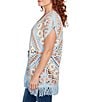 Ruby Rd. Petite Size Crochet Geometric Cap Sleeve Open-Front Cardigan, Color:Blue Sky Multi - Image 3