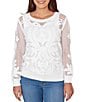 Ruby Rd. Petite Size Crocheted Overlay Inner Tank Scoop Neck Long Sleeve Sweater - Image 1