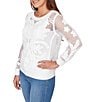 Ruby Rd. Petite Size Crocheted Overlay Inner Tank Scoop Neck Long Sleeve Sweater - Image 4