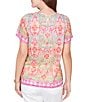 Ruby Rd. Petite Size Damask Floral Scoop Neck Short Sleeve Knit Tee Top - Image 2