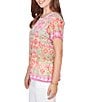 Ruby Rd. Petite Size Damask Floral Scoop Neck Short Sleeve Knit Tee Top - Image 3