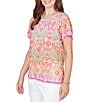 Ruby Rd. Petite Size Damask Floral Scoop Neck Short Sleeve Knit Tee Top - Image 4