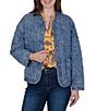 Ruby Rd. Petite Size Denim Floral Stritch Point Collar Long Sleeve Button Front Jacket - Image 1