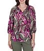 Ruby Rd. Petite Size Desertwillow Slub Knit Split V-Neck 3/4 Cuffed Sleeve Tassel Tie Top - Image 1