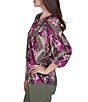 Ruby Rd. Petite Size Desertwillow Slub Knit Split V-Neck 3/4 Cuffed Sleeve Tassel Tie Top - Image 3