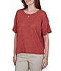 Ruby Rd. Petite Size Diamond Textured Knit Scoop Neck Elbow Length Sleeve Top - Image 3