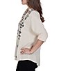 Ruby Rd. Petite Size Double Cotton Gauze Embroidered Point Collar 3/4 Roll-Tab Sleeve Button-Front Shirt - Image 4