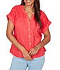 Ruby Rd. Petite Size Double Gauze Woven Paisley Embroidered Button-Front Blouse - Image 5