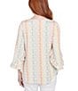 Ruby Rd. Petite Size Stripe Floral Puff Print V-Neck 3/4 Bell Sleeve Top, Color:Peach Multi - Image 2