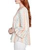 Ruby Rd. Petite Size Stripe Floral Puff Print V-Neck 3/4 Bell Sleeve Top, Color:Peach Multi - Image 4