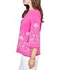 Ruby Rd. Petite Size Embroidered Boat Neck 3/4 Sleeve Top - Image 3