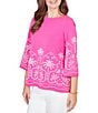 Ruby Rd. Petite Size Embroidered Boat Neck 3/4 Sleeve Top - Image 4
