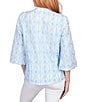 Color:Atlantic Multi - Image 2 - Petite Size Embroidered Mandarin Collar 3/4 Sleeve Button-Front Cotton Blouse