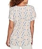 Ruby Rd. Petite Size Embroidered Printed Sweetheart Neck Short Tulip Sleeve Top, Color:Jute Multi - Image 2