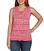 Ruby Rd. Petite Size Embroidered Soft Marled Knit Scoop Neck Sleeveless Sweater Tank, Color:Sangria - Image 1