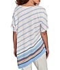 Ruby Rd. Petite Size Embroidered Stripe Scoop Neck Short Sleeve Asymmetric Hem Knit Top, Color:Blue Sky/Multi - Image 2