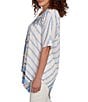 Ruby Rd. Petite Size Embroidered Stripe Scoop Neck Short Sleeve Asymmetric Hem Knit Top, Color:Blue Sky/Multi - Image 3
