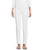Color:White - Image 1 - Petite Size Extra Stretch Denim Straight Leg Pull-On Ankle Jeans
