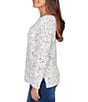 Ruby Rd. Petite Size Eyelash Yarn Speckled Crew Neck Long Sleeve Sweater, Color:Ivory/Black - Image 3