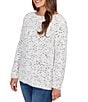Ruby Rd. Petite Size Eyelash Yarn Speckled Crew Neck Long Sleeve Sweater, Color:Ivory/Black - Image 4
