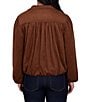 Ruby Rd. Petite Size Faux Suede Notch Collar Long Sleeve Bubble Hem Button Front Jacket - Image 2