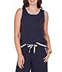 Ruby Rd. Petite Size Fine Gauge Jersey Knit Scoop Neck Sleeveless Sweater Tank, Color:Navy - Image 1