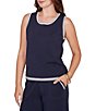 Ruby Rd. Petite Size Fine Gauge Jersey Knit Scoop Neck Sleeveless Sweater Tank, Color:Navy - Image 4