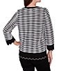 Ruby Rd. Petite Size Fine Gauge Stripe Scalloped Long Sleeve Button-Front Sweater - Image 2