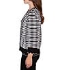 Ruby Rd. Petite Size Fine Gauge Stripe Scalloped Long Sleeve Button-Front Sweater - Image 3