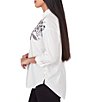Color:White Multi - Image 3 - Petite Size Floral Placement Print Point Collar Roll-Tab Sleeve Side Button Detail Shirt