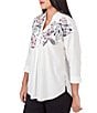 Color:White Multi - Image 4 - Petite Size Floral Placement Print Point Collar Roll-Tab Sleeve Side Button Detail Shirt