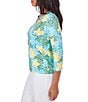 Color:Aruba Multi - Image 3 - Petite Size Floral Print Knit Embellished Horseshoe Neckline 3/4 Sleeve Top