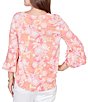 Ruby Rd. Petite Size Floral Scoop Neck 3/4 Ruffle Trim Sleeve Top - Image 2
