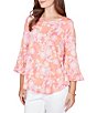 Ruby Rd. Petite Size Floral Scoop Neck 3/4 Ruffle Trim Sleeve Top - Image 3