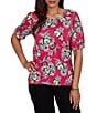 Ruby Rd. Petite Size Floral Scoop Neck Short Sleeve Top - Image 1