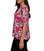 Ruby Rd. Petite Size Floral Scoop Neck Short Sleeve Top - Image 3
