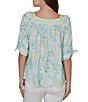 Ruby Rd. Petite Size Floral Square Neck Elbow Tie Sleeve Pleated Top - Image 2