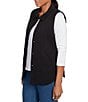 Ruby Rd. Petite Size French Terry Quilted Point Collar Sleeveless Snap-Front Vest, Color:Black - Image 4