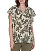 Ruby Rd. Petite Size Gauze Stone Multi V-Neck Short Flutter Sleeve Top - Image 4