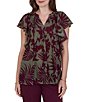 Ruby Rd. Petite Size Gauze Stone Multi V-Neck Short Flutter Sleeve Top - Image 1