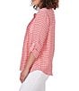 Color:Punch Multi - Image 3 - Petite Size Gingham Print Woven Round Band Collar 3/4 Roll-Tab Sleeve Blouse