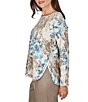 Ruby Rd. Petite Size Hatchi Textured Knit Watercolor Crew Neck Bracelet Length Sleeve Top - Image 3