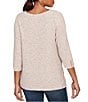 Ruby Rd. Petite Size Heather Speckeled Ribbed Knit Crew Neck 3/4 Sleeve Side Vented Top, Color:Biscotti Heather - Image 2