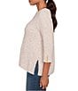 Ruby Rd. Petite Size Heather Speckeled Ribbed Knit Crew Neck 3/4 Sleeve Side Vented Top, Color:Biscotti Heather - Image 3