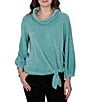 Ruby Rd. Petite Size Honeycomb Chenille Knit Cowl Neck 3/4 Sleeve Side Tie Top - Image 1